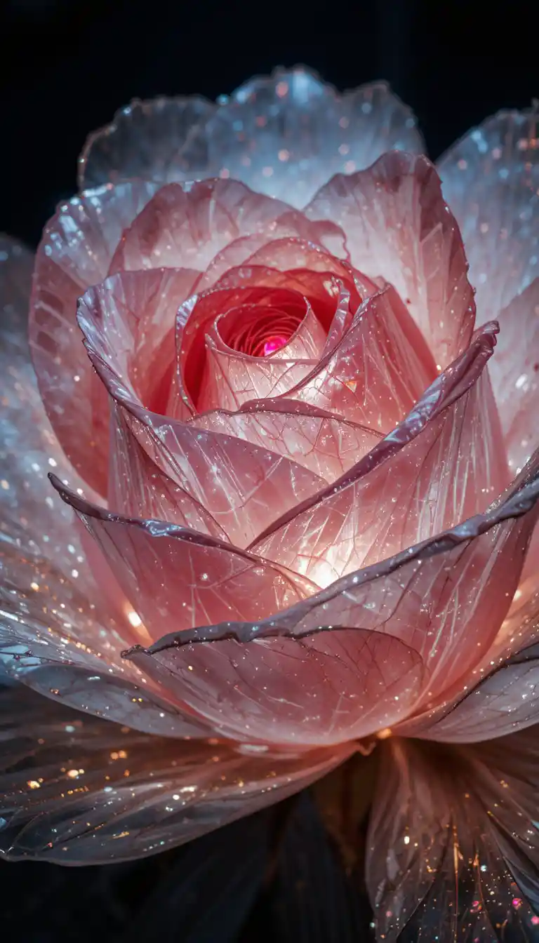 Glowing Crystal Rose With Luminous White Petal Design
