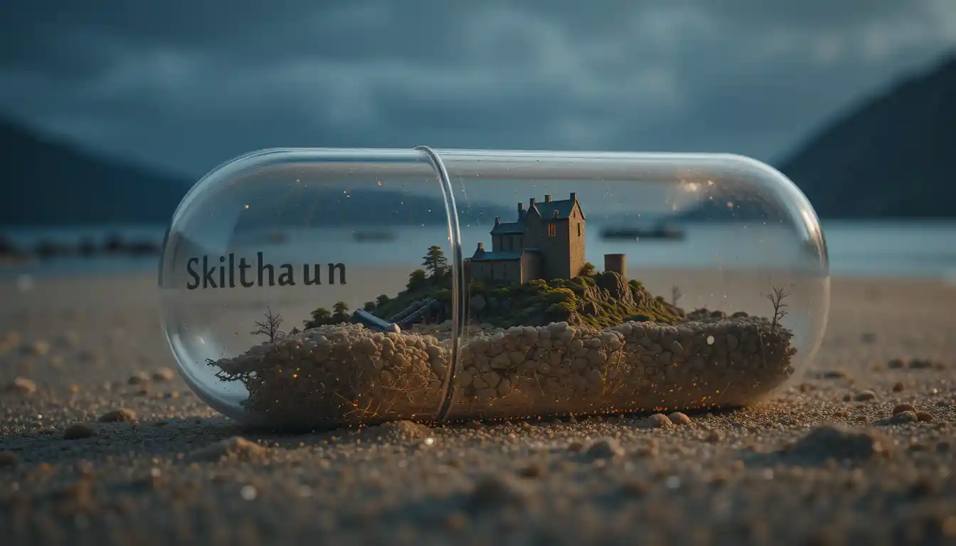 Miniature Kilchurn Castle In Capsule On Night Beach