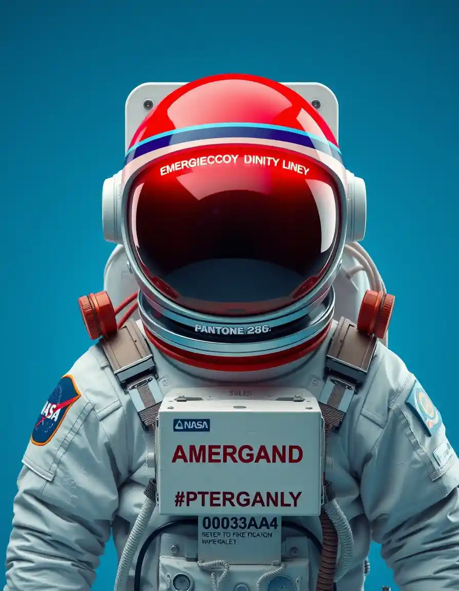 Astronaut Spacesuit With Red Emergency Siren Head On Blue