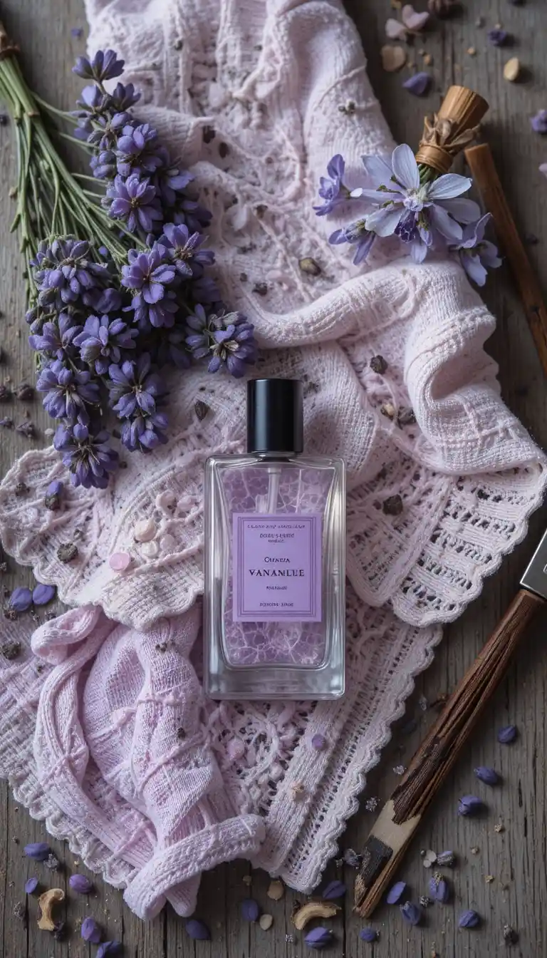 Handmade lavender and vanilla soap on fluffy towels