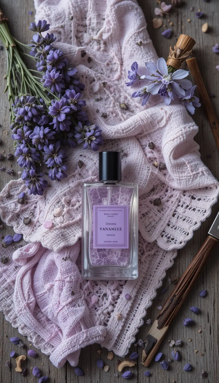Handmade lavender and vanilla soap on fluffy towels