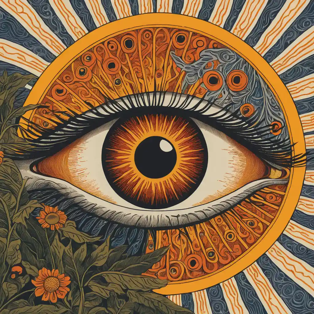 Extreme close up human eye with sun in the pupil