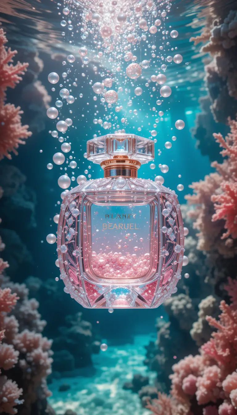 Bolso de cristal de lujo flotando en una escena submarina de ensueño
