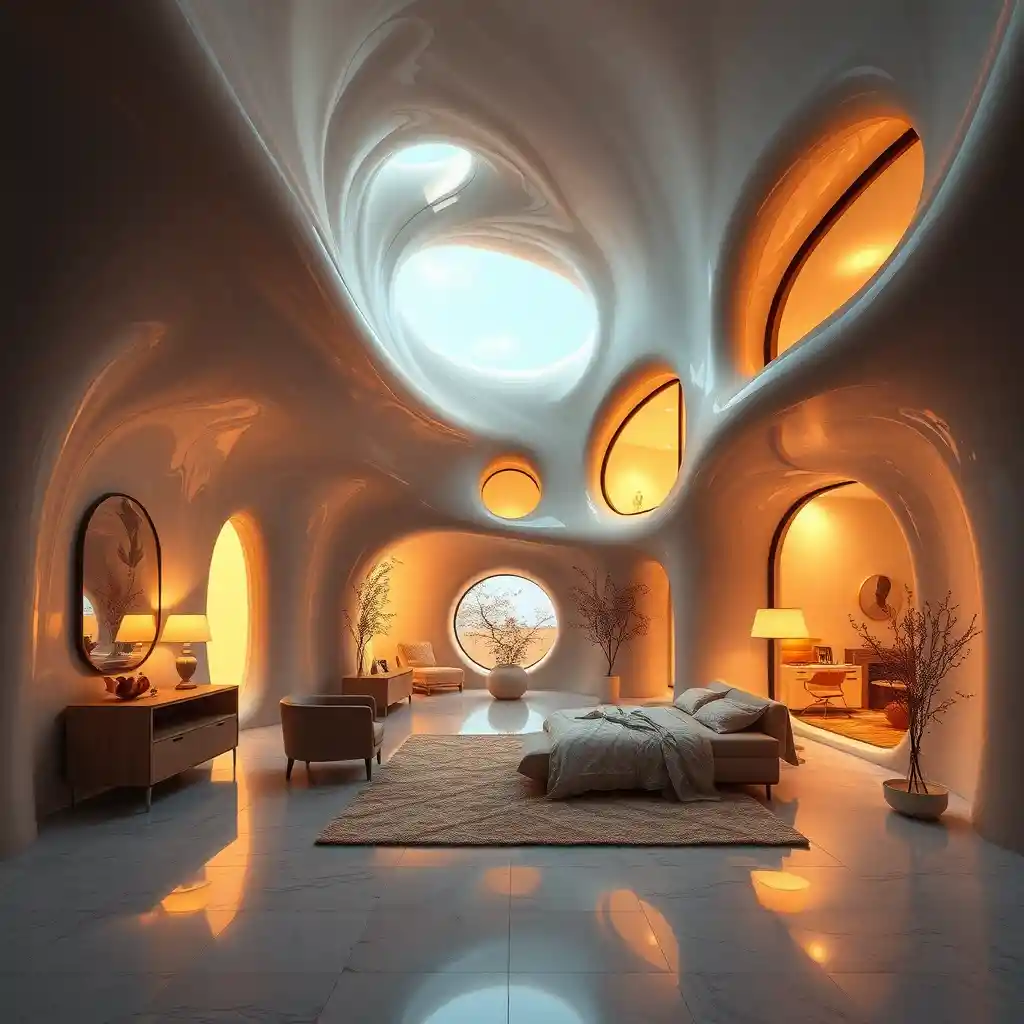 Ethereal self aware house with shifting dreamlike interior