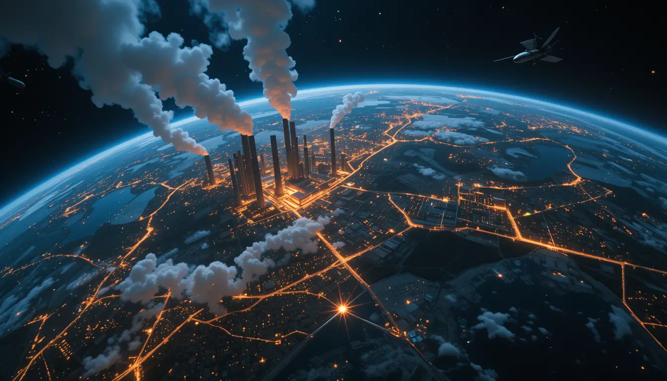 Earth like planet with glowing night side and cities