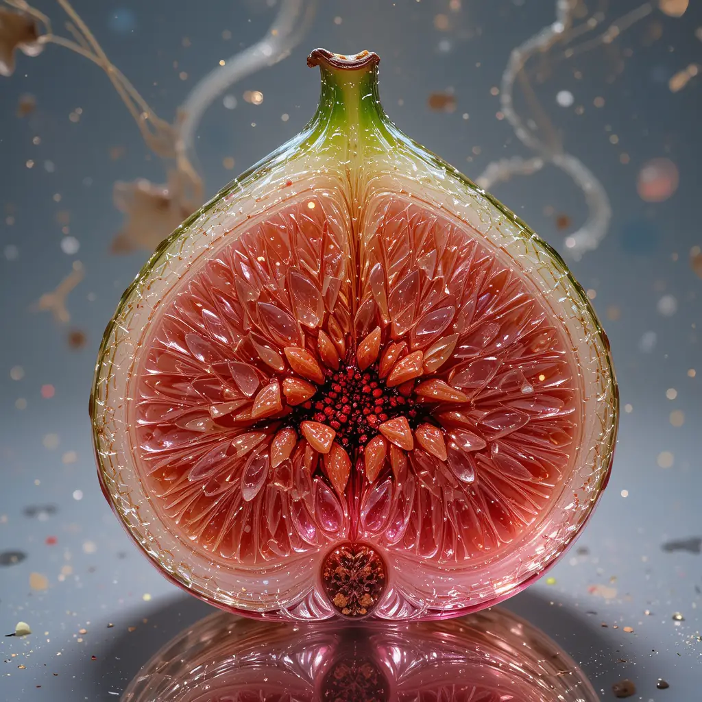 Transparent fig fruit in vivid pink and green