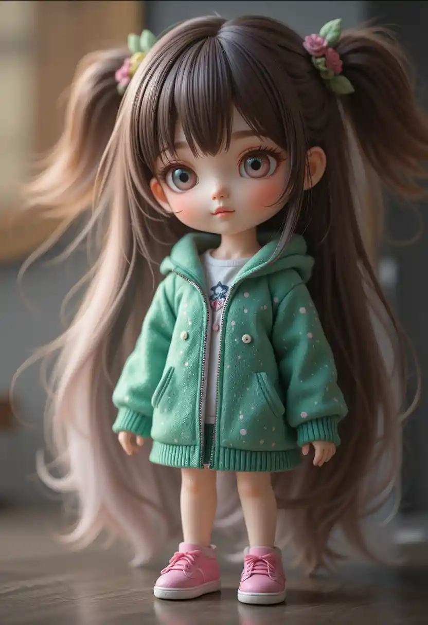Close up 3d render of cute anime girl character