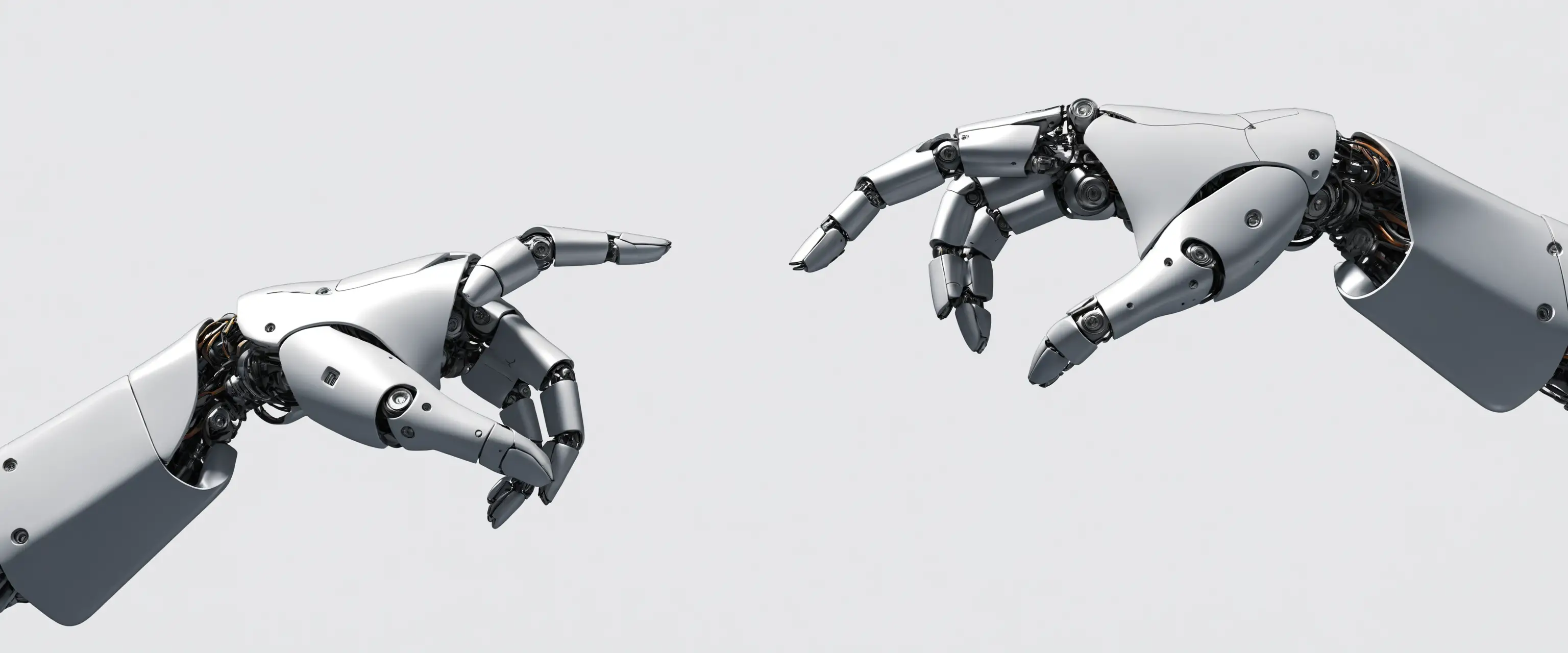 Roboterhände mit sechs Fingern, die die Erschaffung Adams nachstellen