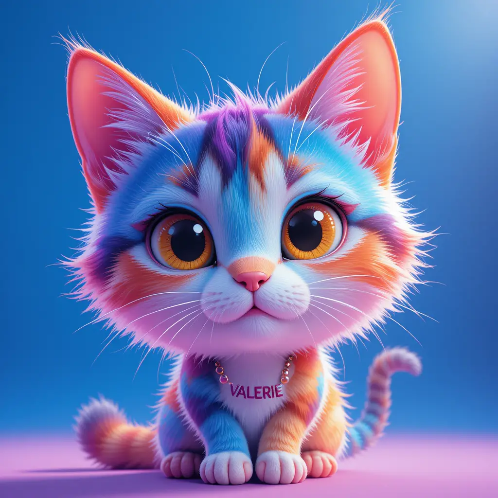 Colorful anime cat on bright blue background for girls