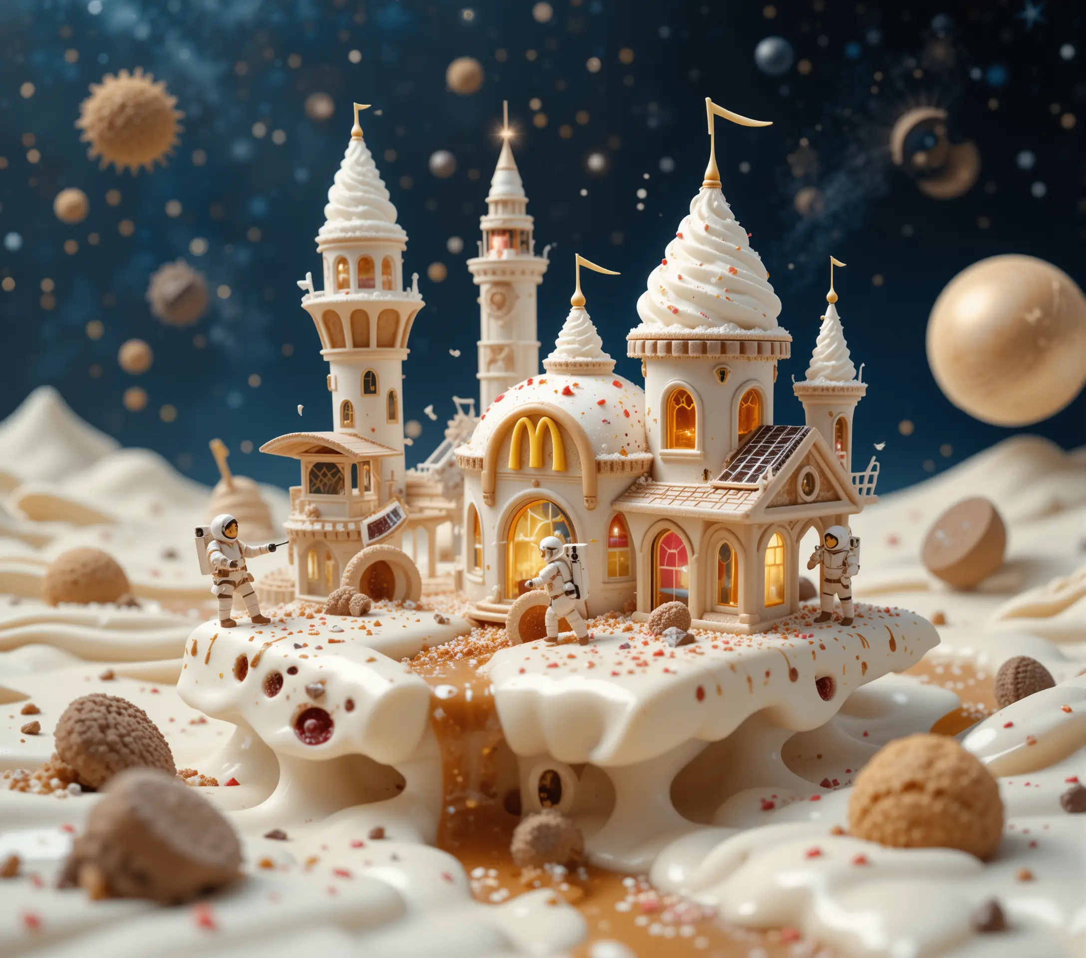 Whimsical Dessert Space Station Floating In A Creamy Galaxy