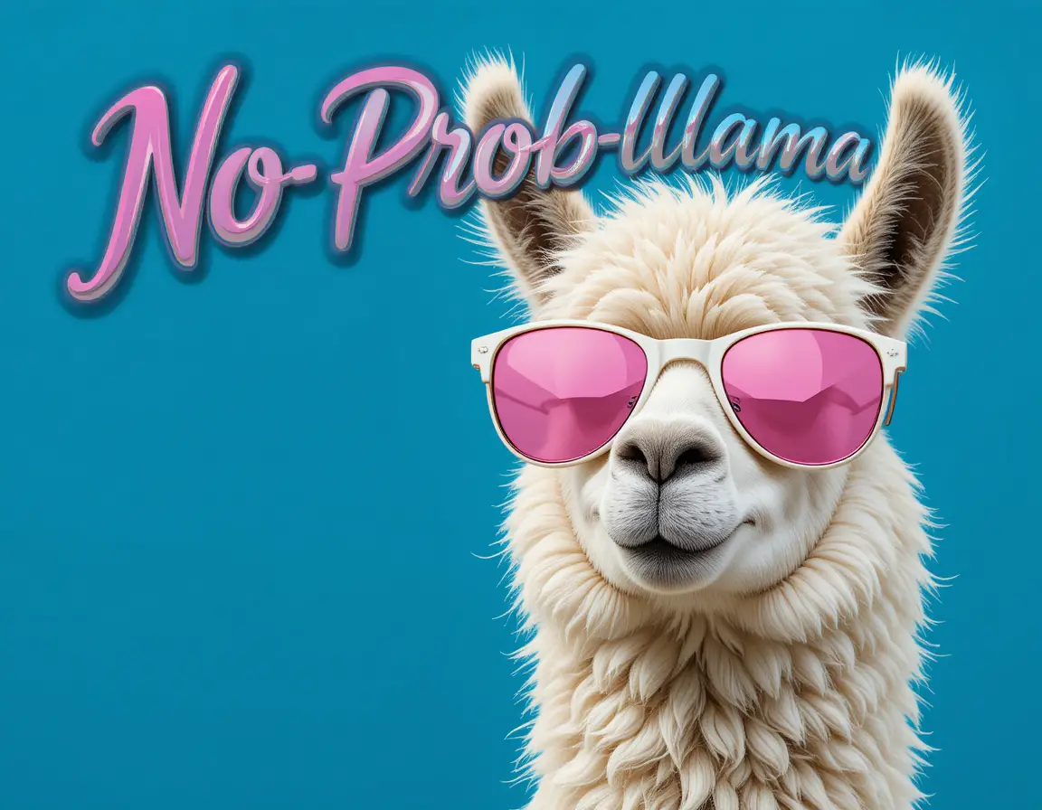 Cool llama with sunglasses and playful graffiti text