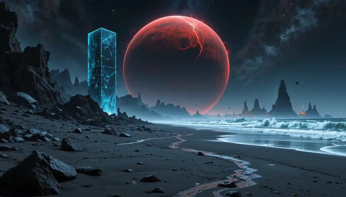 Desolate Futuristic Landscape With Uranus And Ruined Wasteland