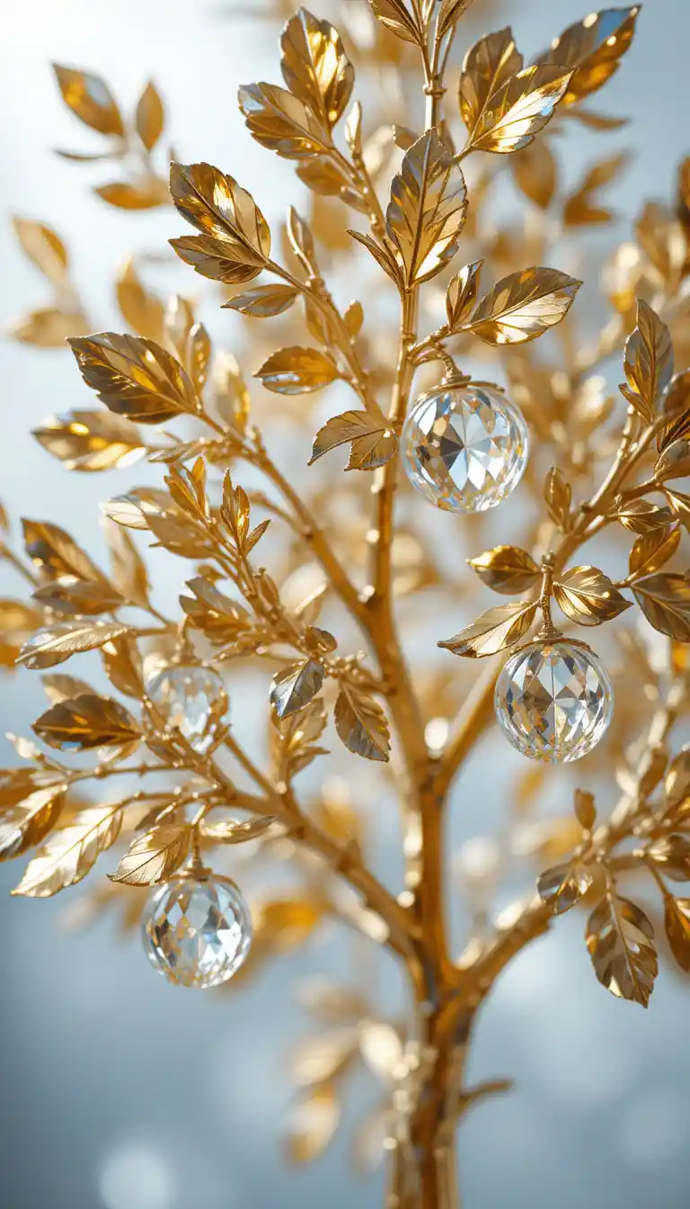Golden leaf apple tree with crystal clear apples