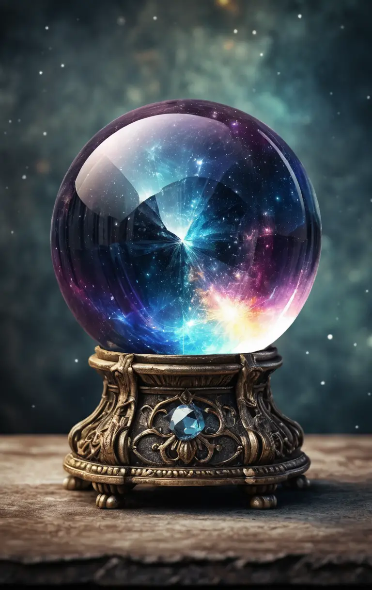 Magic crystal ball with galaxy on grunge abstract background