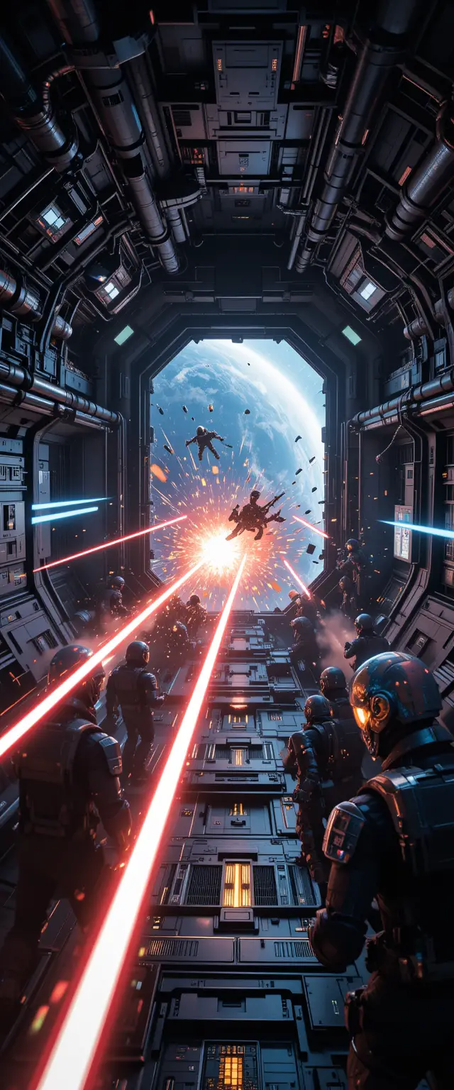 Soldiers Battle Inside A Vast Orbital Space Station