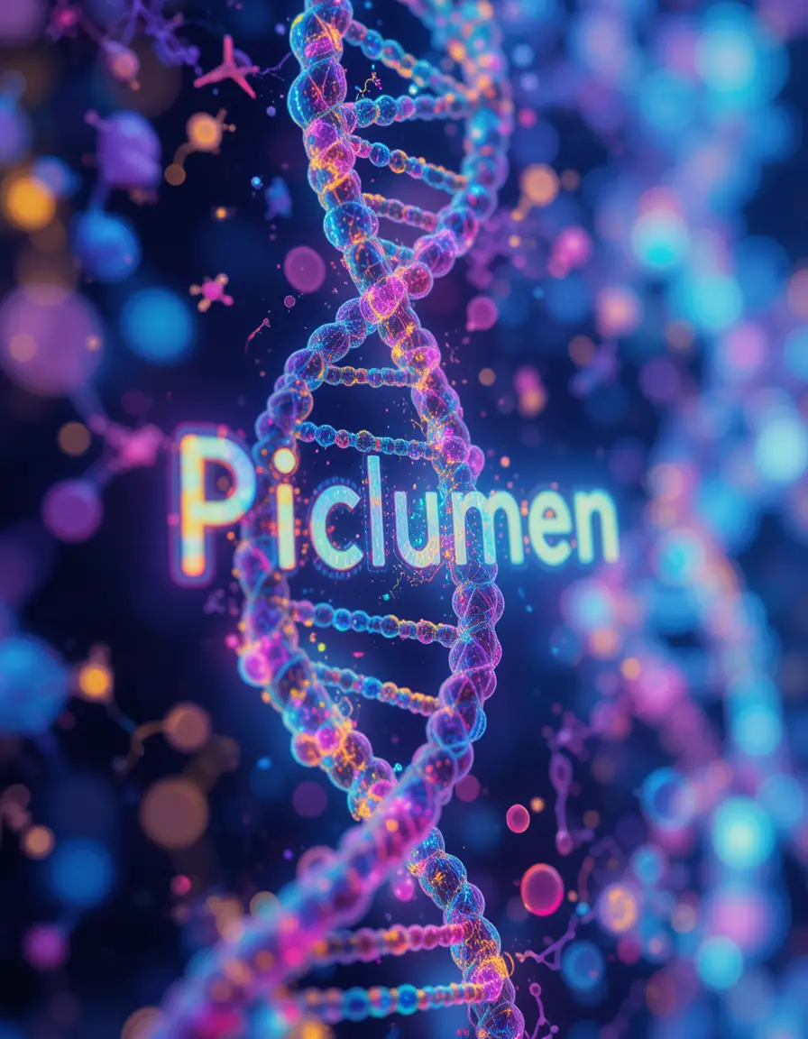 Neon microscopic dna forming the word Piclumen