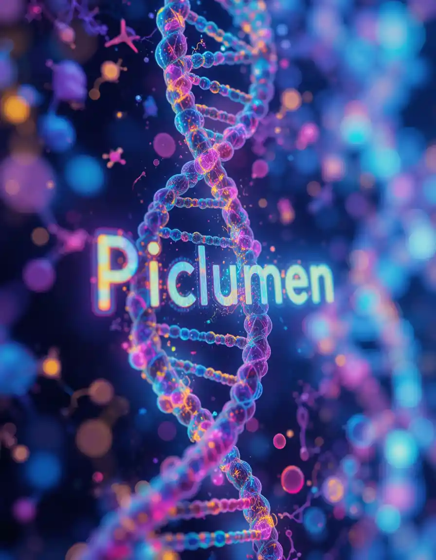 Neon microscopic dna forming the word Piclumen