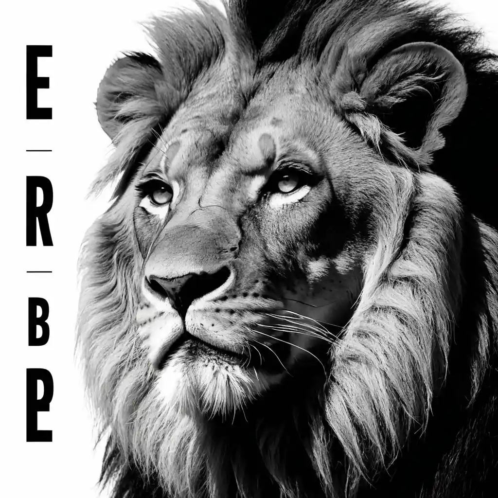 ‘Be Brave’ 타이포그래피가 있는 흑백 사자 초상화