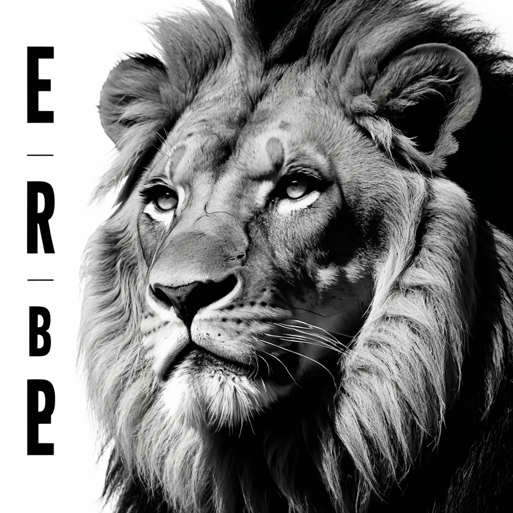 ‘Be Brave’ 타이포그래피가 있는 흑백 사자 초상화