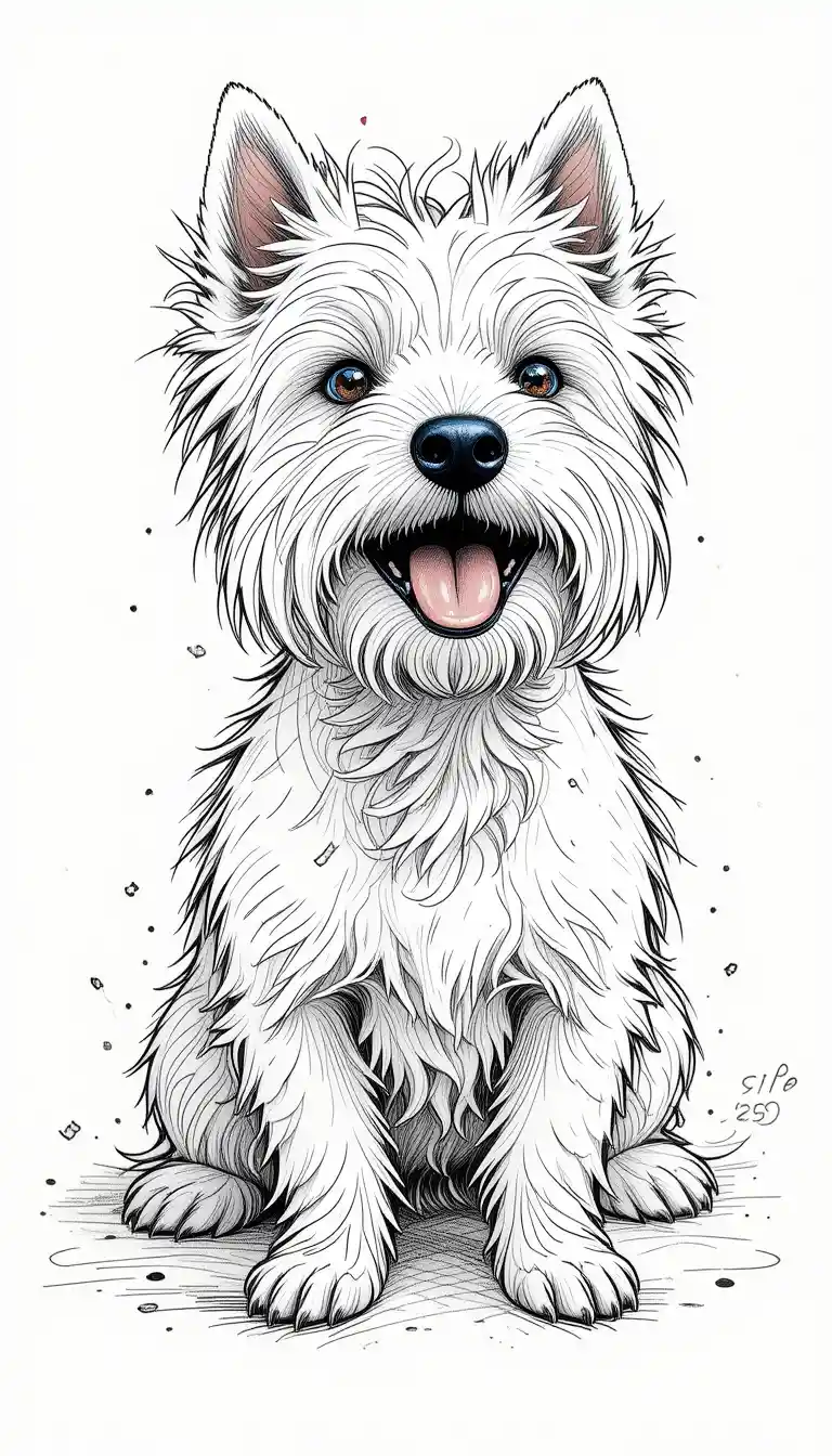 Smiling West Highland Terrier In Playful Scribble Drawing