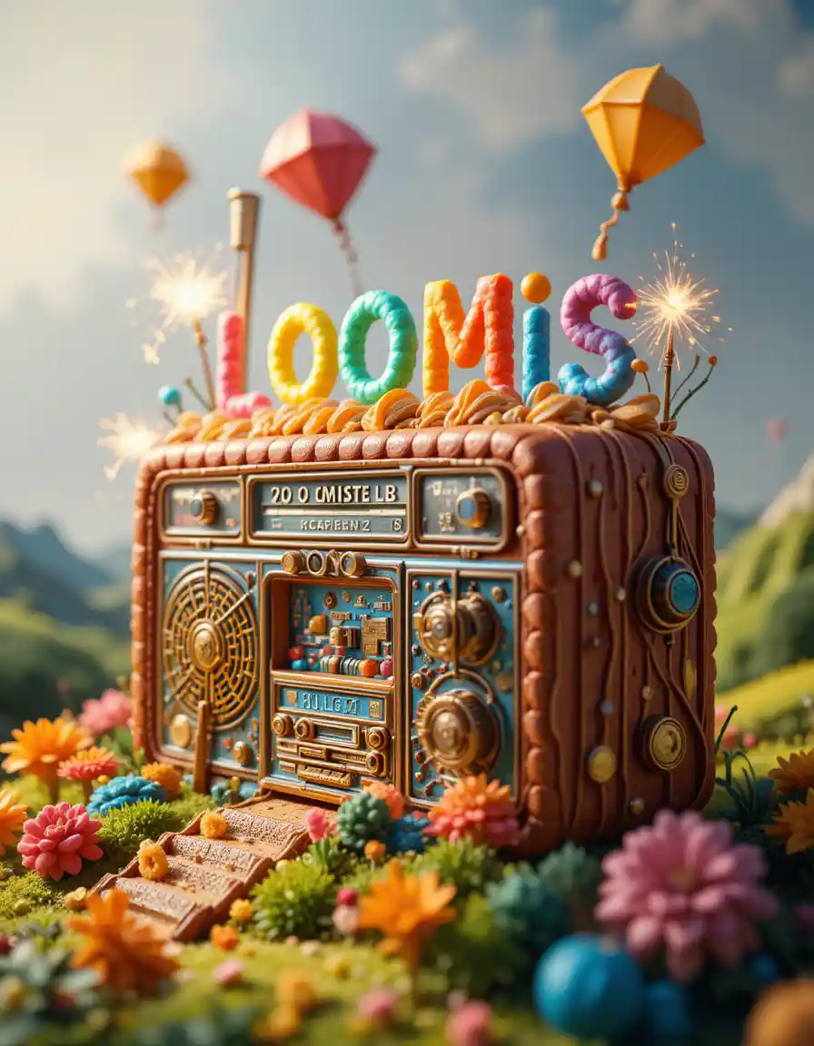 Extreme close up of a colorful fantasy radio birthday cake