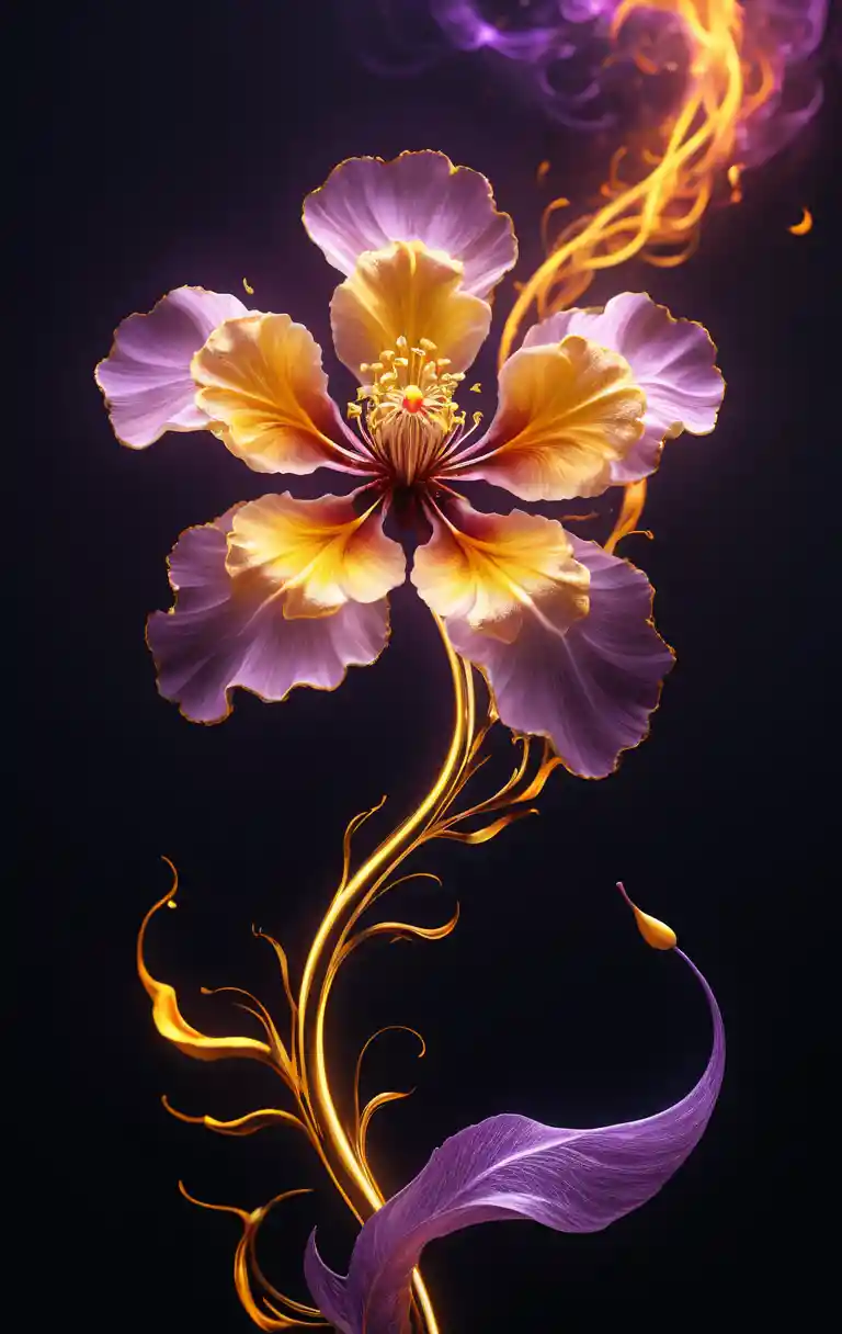 Golden cherry blossom flower on white abstract background