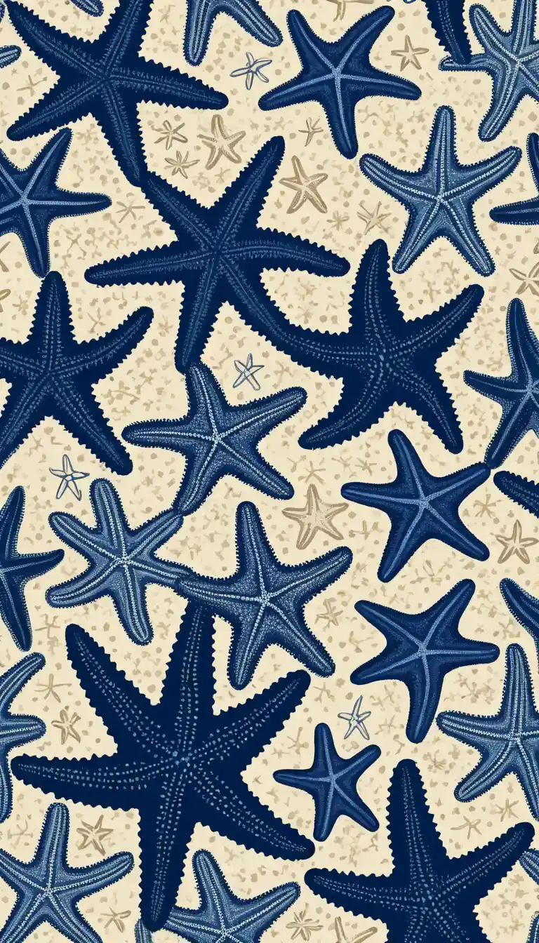 Seamless Blue Starfish Pattern On Cream Background