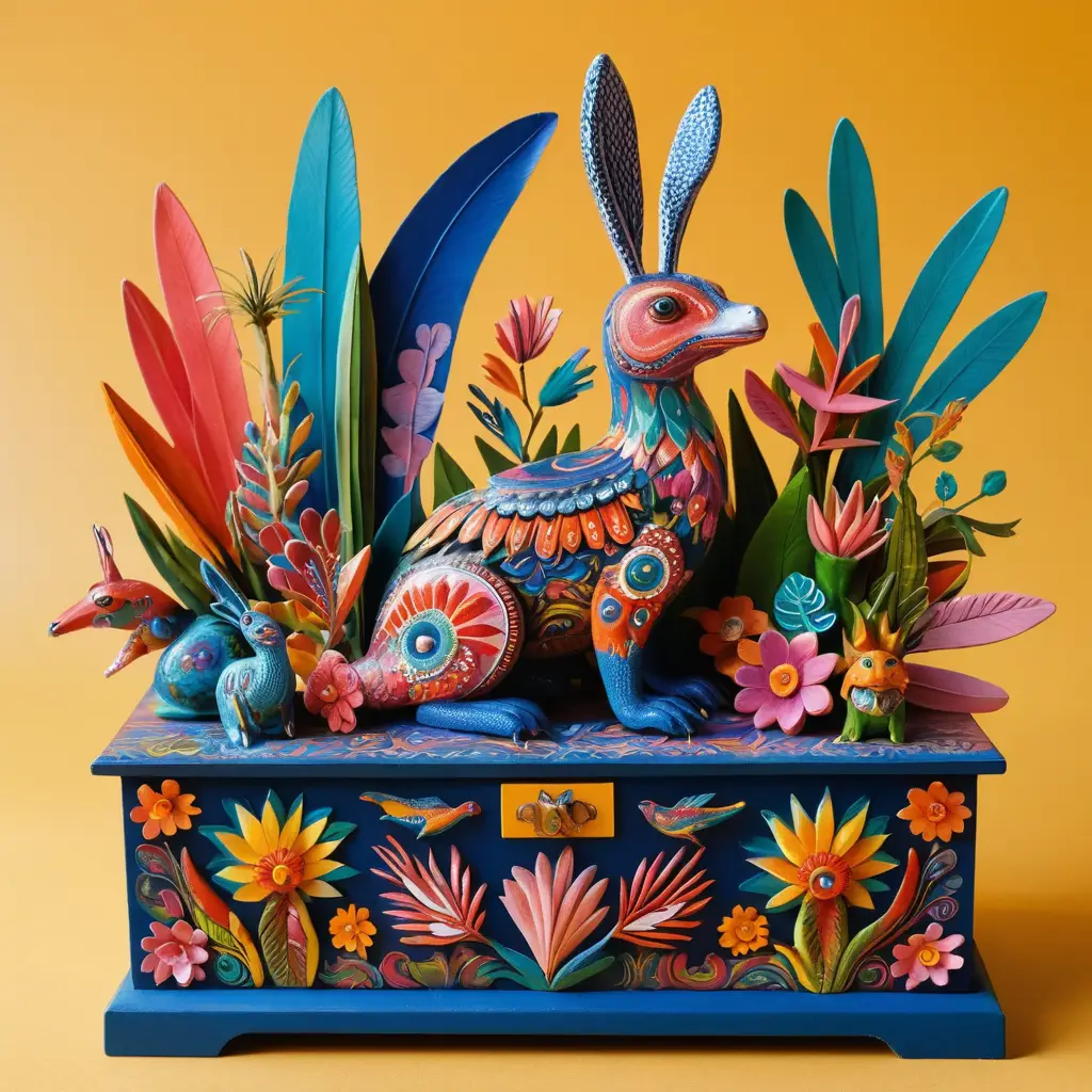 Colorful mexican alebrije world filled with festive animals