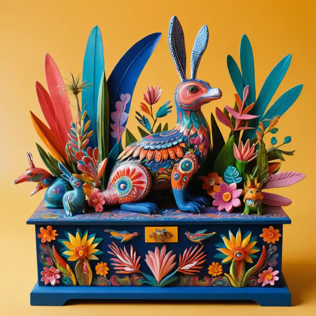 Colorful mexican alebrije world filled with festive animals