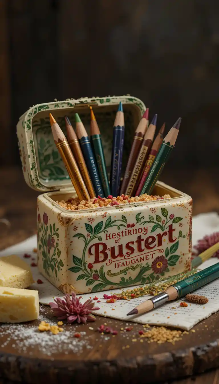 Eingelegter Fisch in Butterdose als kreativer Stifthalter