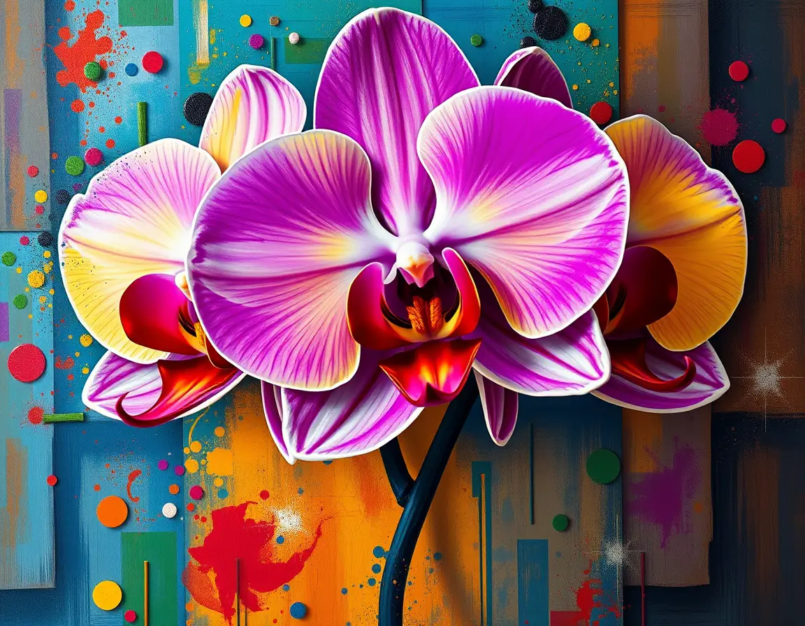 Cubist orchid portrait with expressive mosaic textures