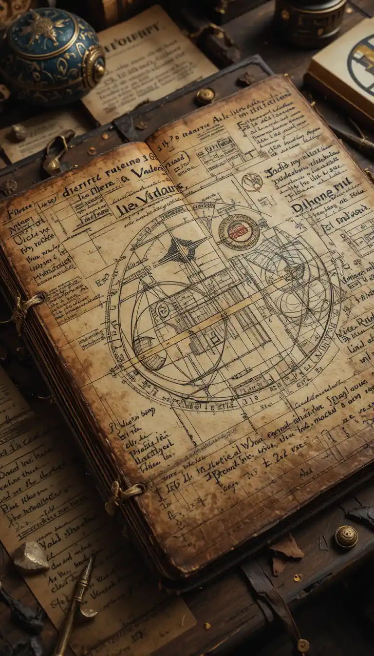 Ancien manuscrit en cuir sur un bureau en bois usé
