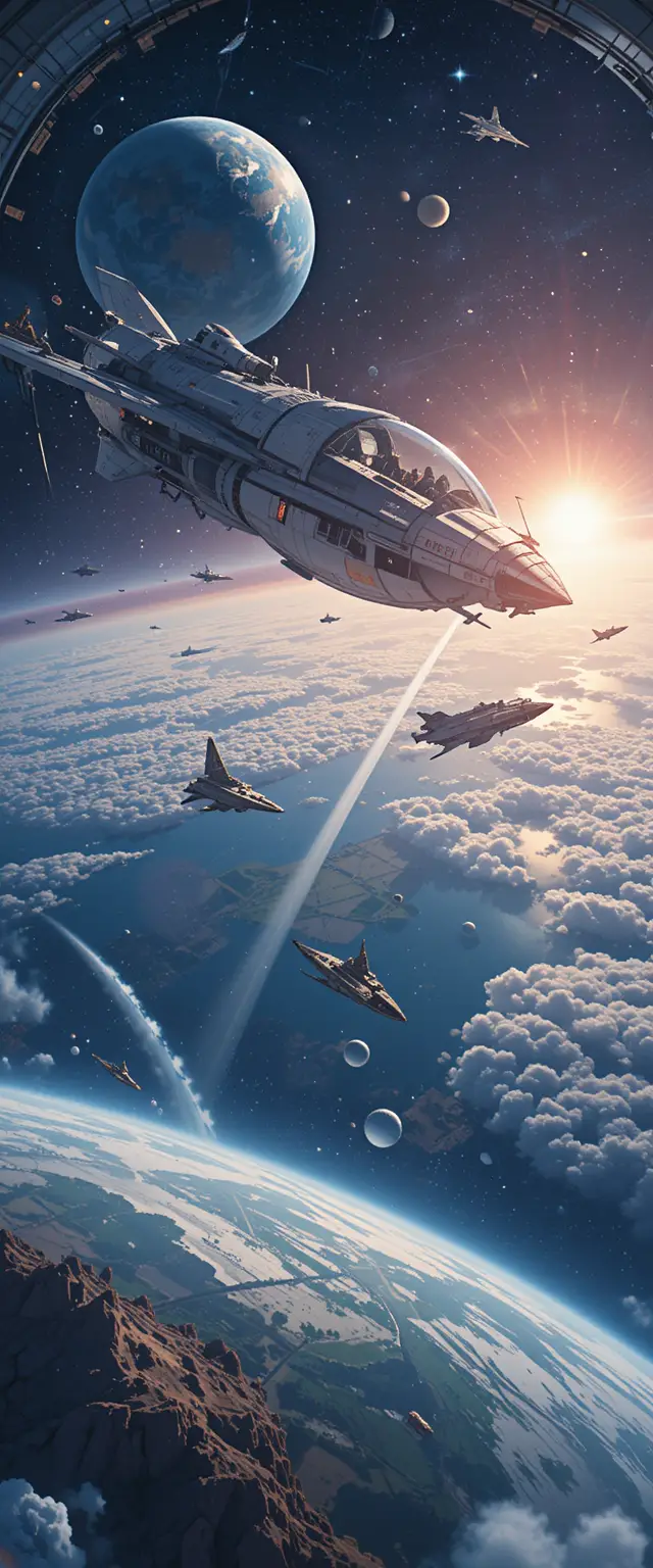 Spaceship Flying Over Earth Seen Through A Space Window