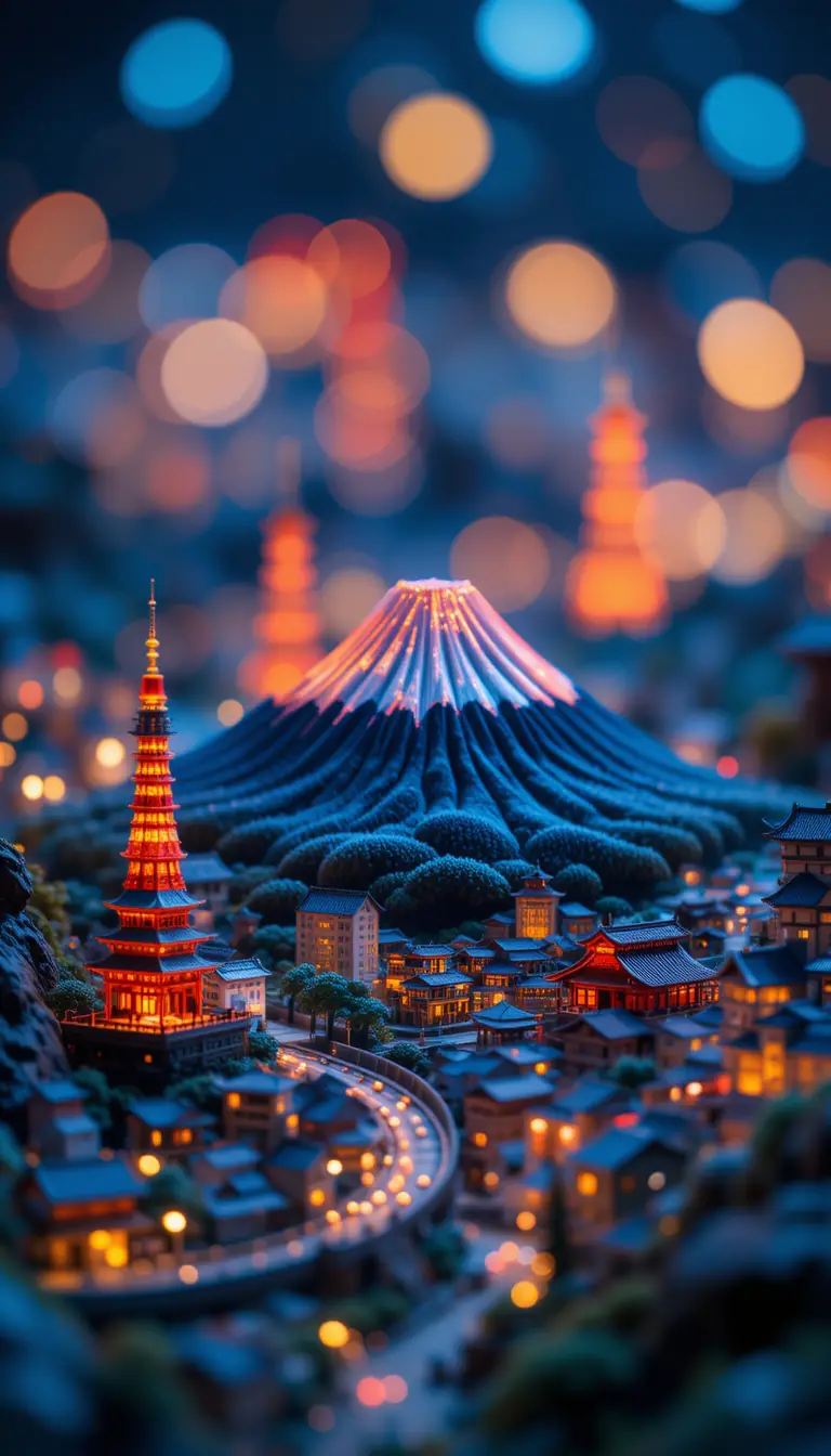 Macro close up of a miniature fantasy mountain world