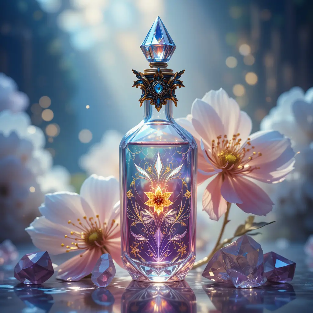 Crystal perfume vial with iridescent magical essence