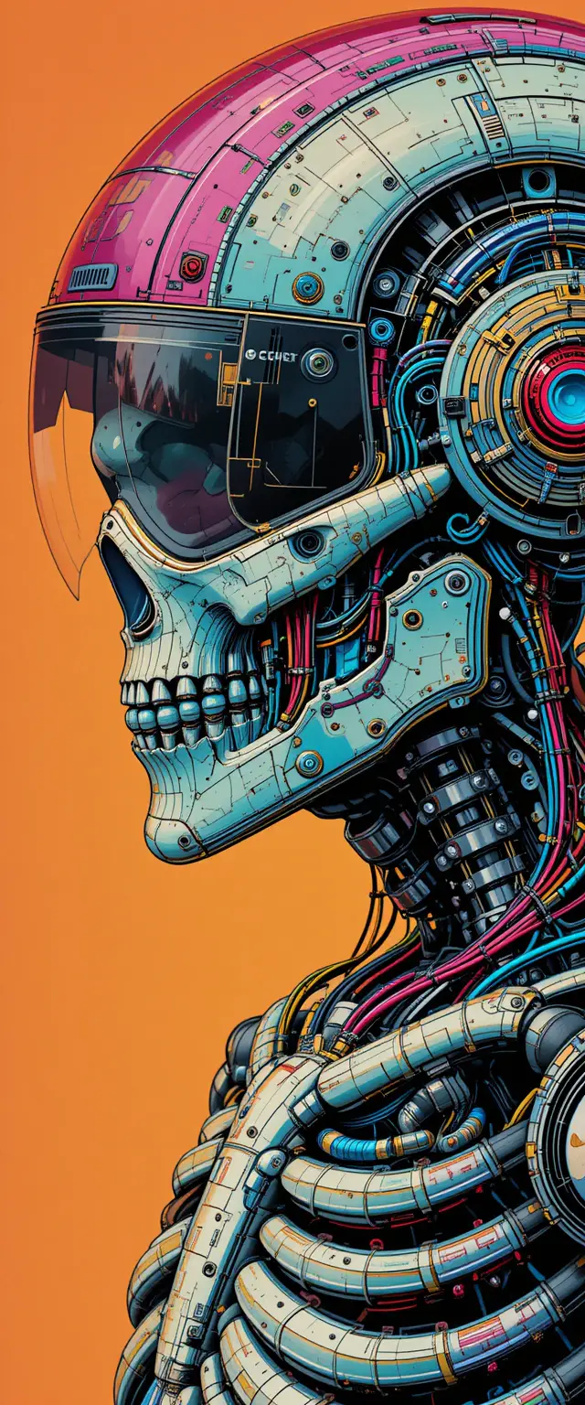 Cyberpunk cyborg skull portrait with mechanical helmet