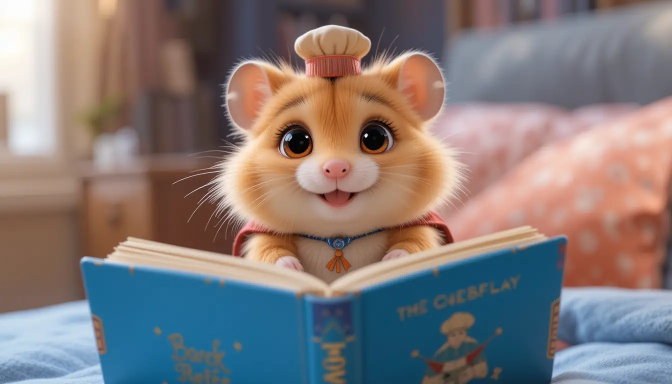 Cute 3d hamster reading a bedtime story in pajamas