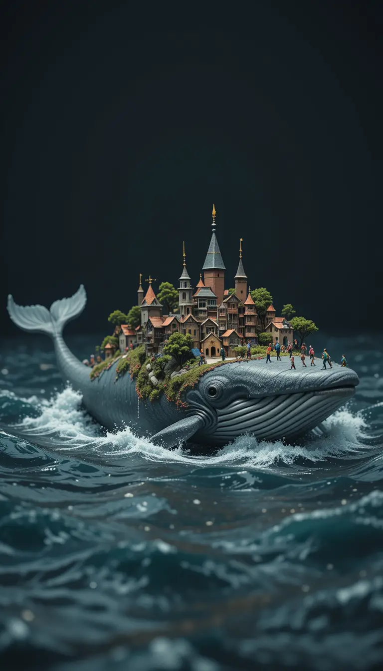 Whale City Floating Across A Vast Ocean Landscape