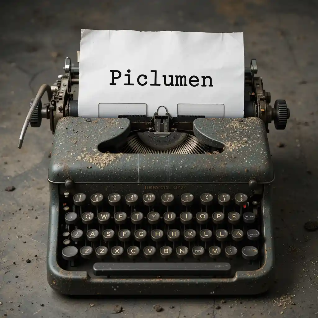 Dusty vintage typewriter with paper sheet reading Piclumen