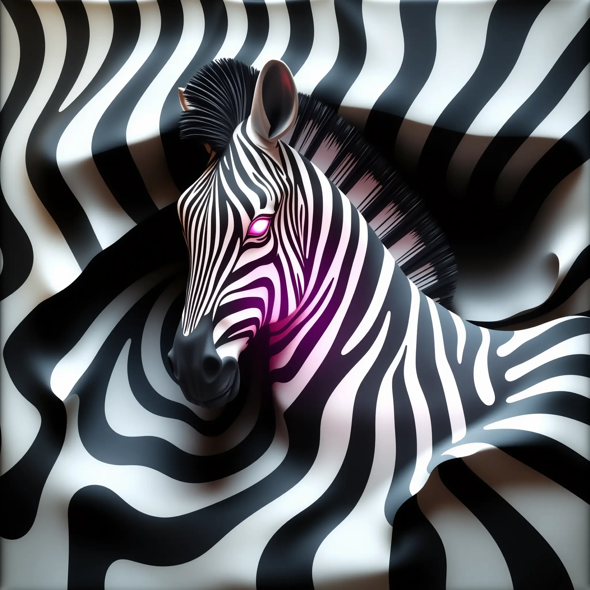 Op art zebra sculpture with bold dynamic movement pattern