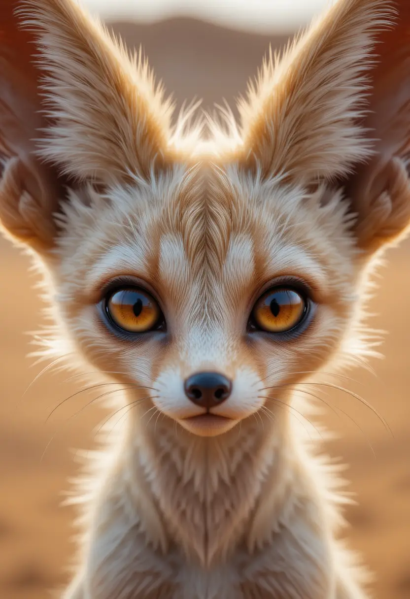 Fennec fox eyes in warm desert close up portrait