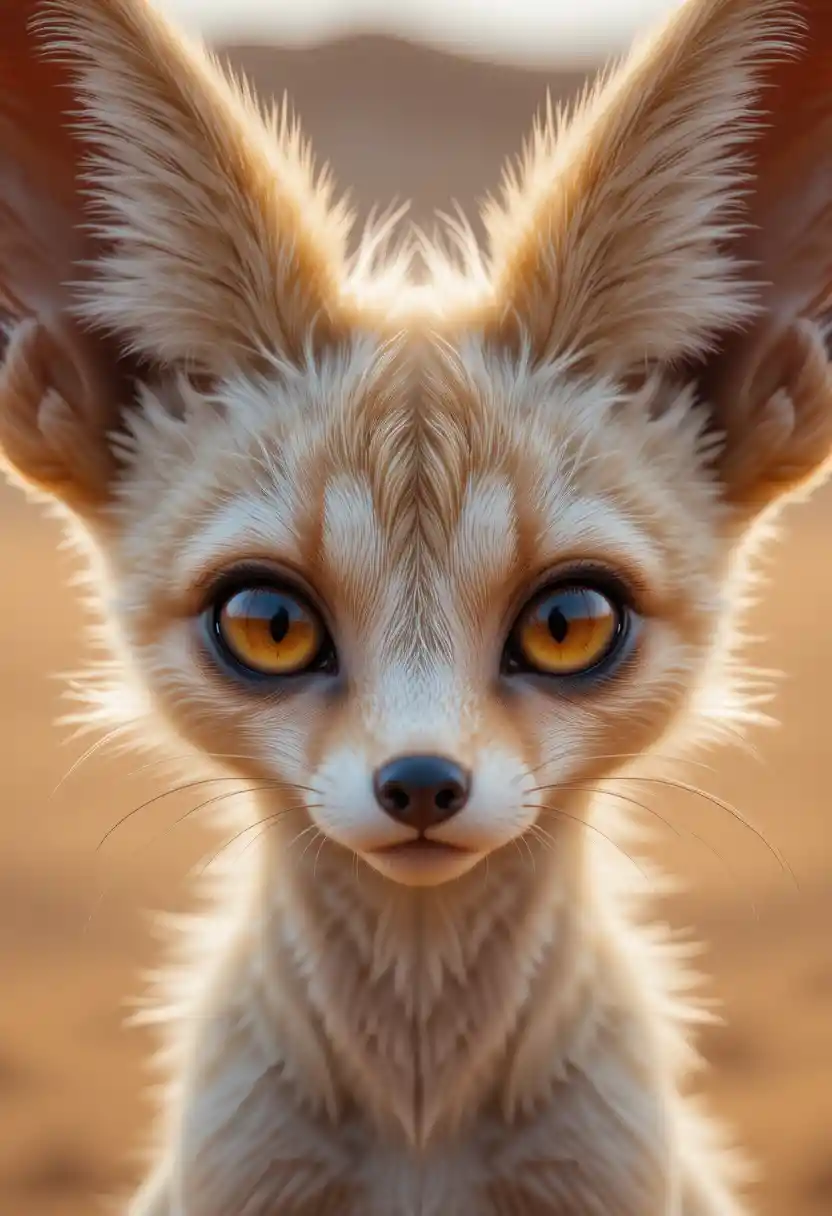 Fennec fox eyes in warm desert close up portrait