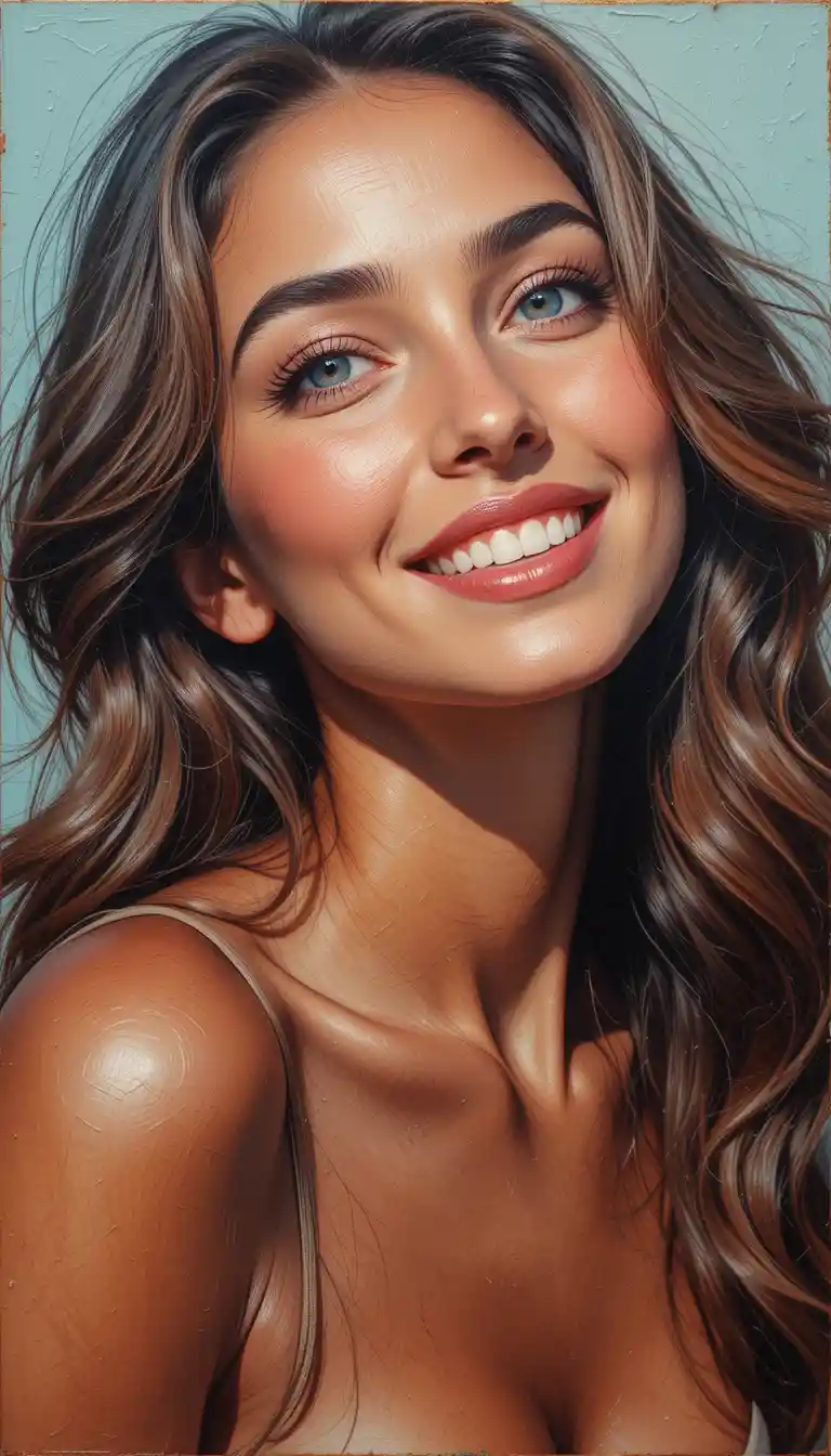 Oil painting portrait of a smiling Italian young woman