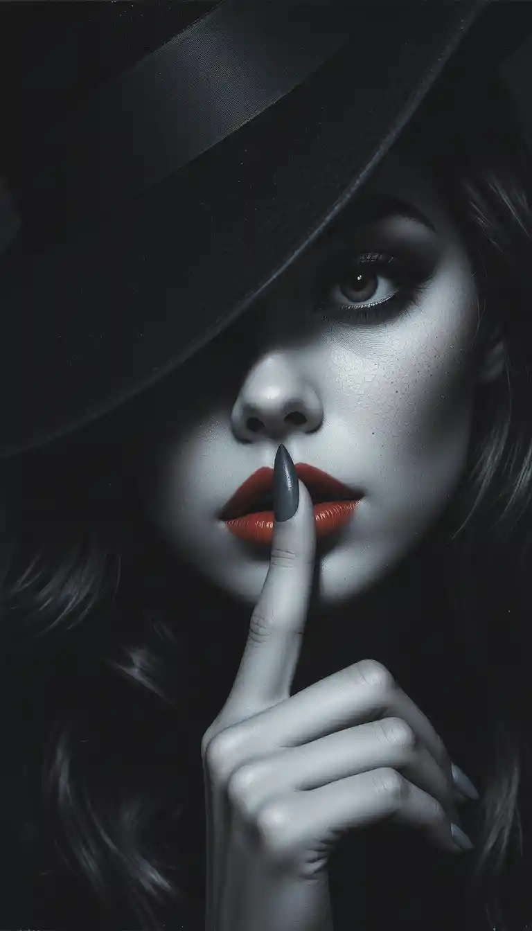 Glamorous woman in noir style with red lips