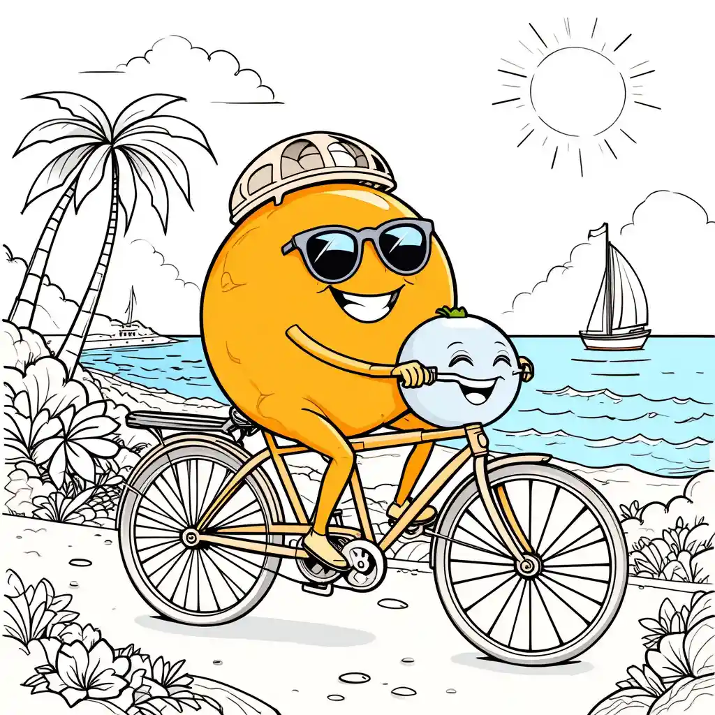 Orange And Blueberry Riding A Tandem Bike By The Sea