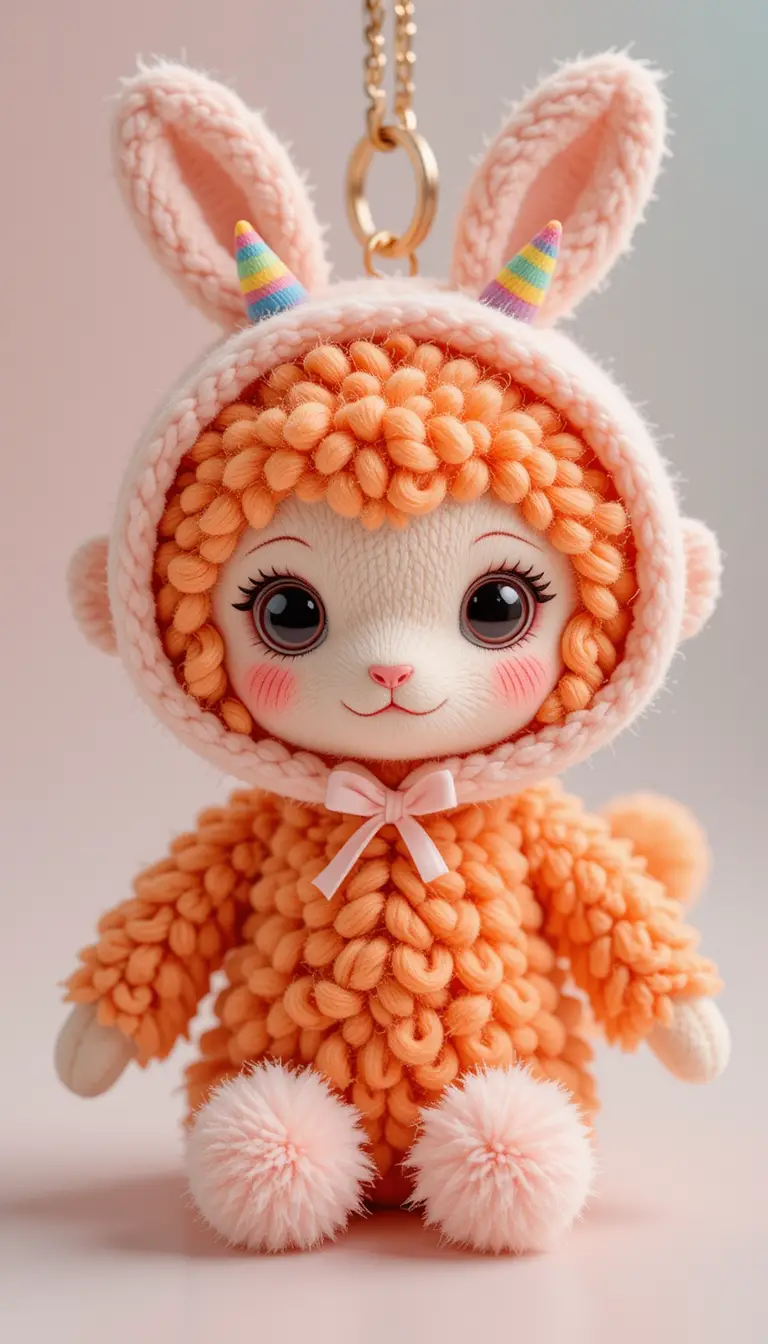 Cute Monkey Sheep Plush Toy In Bunny Hood Illustration