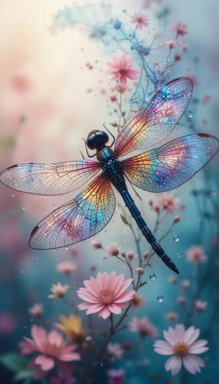 Traumhafte Makro-Libelle mit abstraktem Aquarellhintergrund