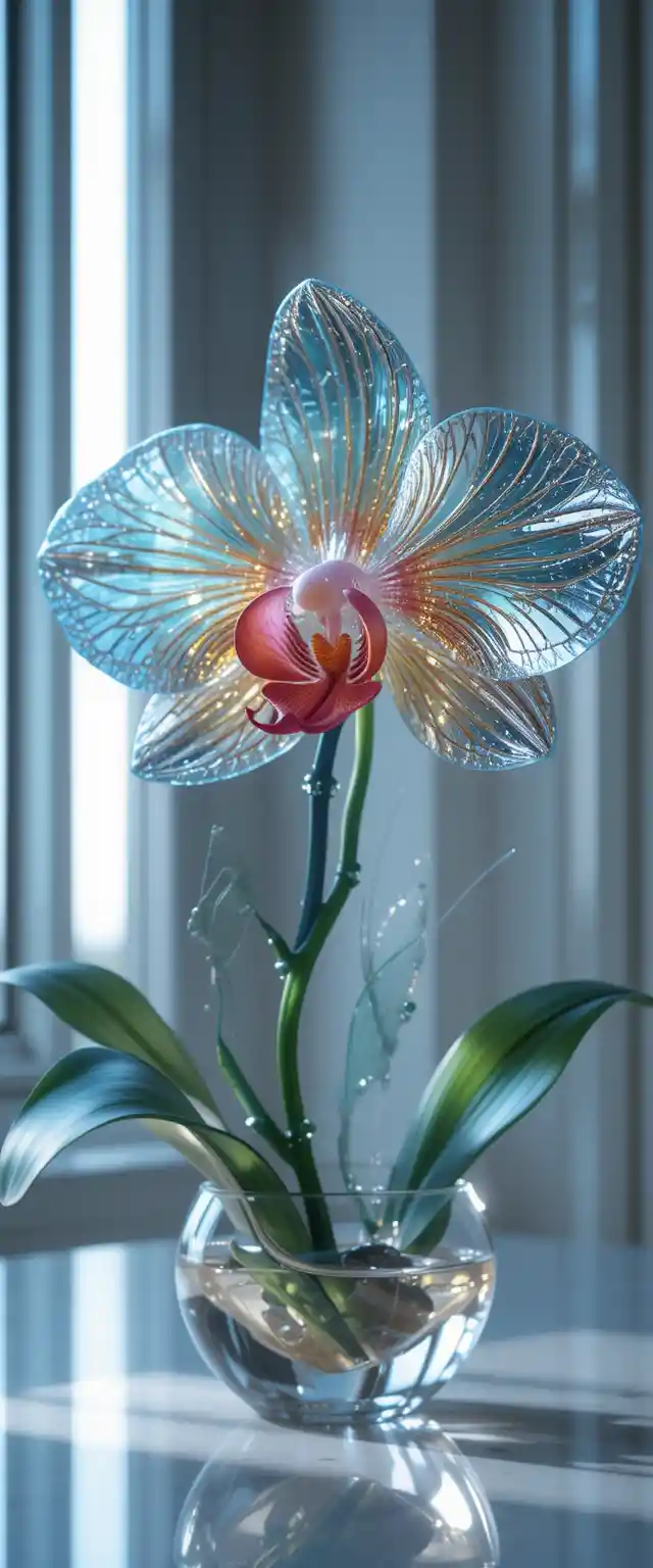 Venetian glass orchid in elegant still life scene