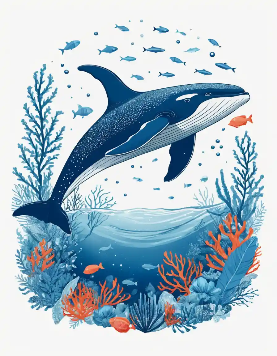 Megattera vettoriale moderna sotto la superficie dell’oceano