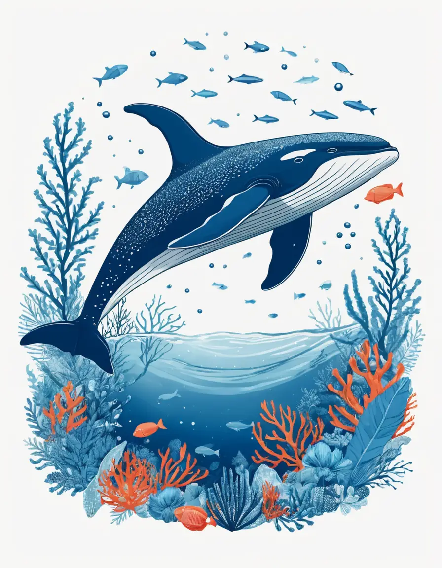 Modern vector humpback whale beneath the ocean surface